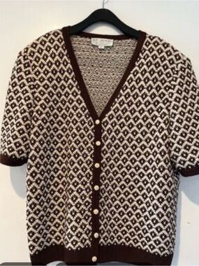 St. John Brown and Cream Knit Cardigan Set